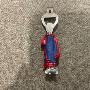 Vintage Golfbag Stainless Steel Bottle Opener Beer Red Blue Boston Warehouse